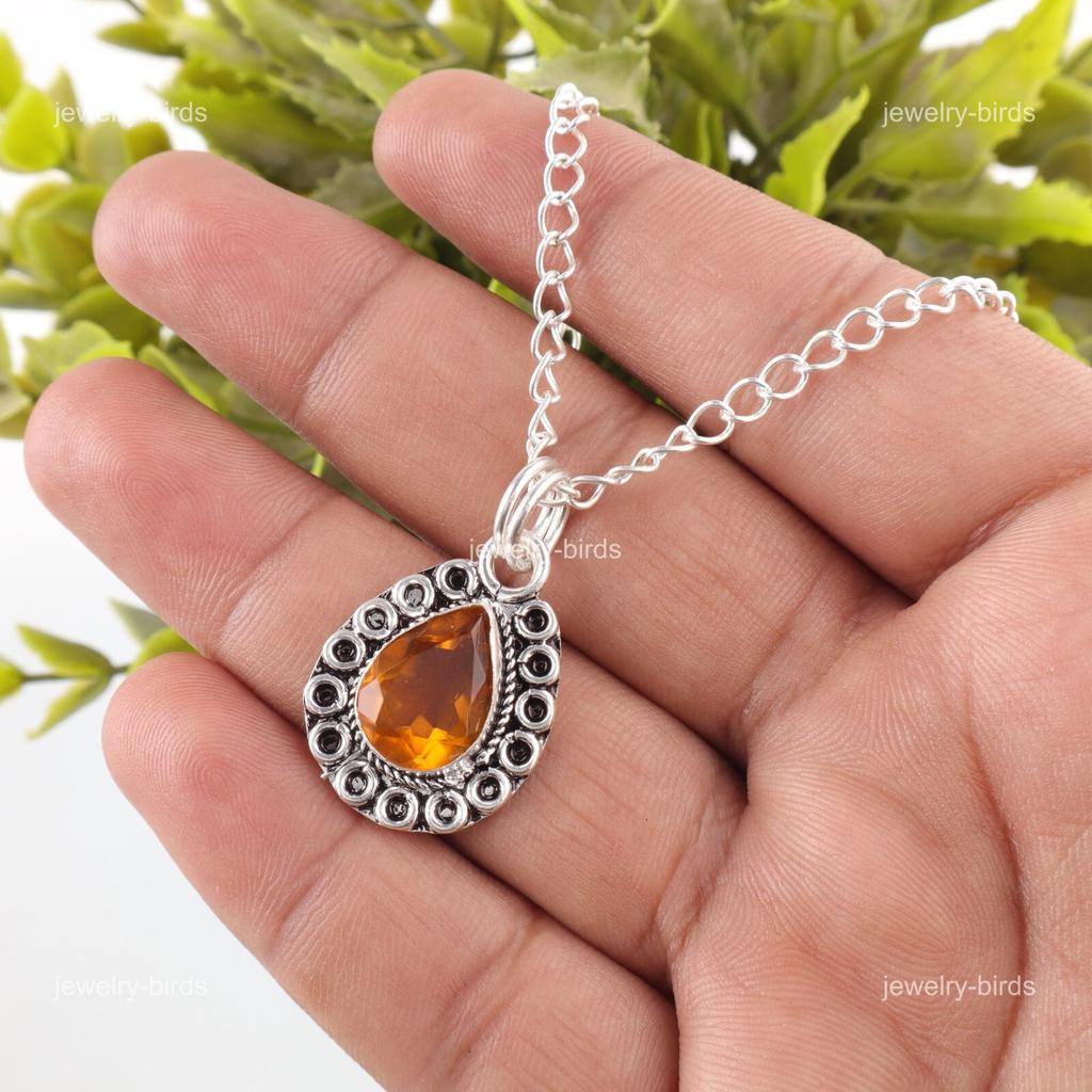 November Citrine Gemstone 925 Sterling Silver Wedding Gift Engagement Pendant PP-26-1
