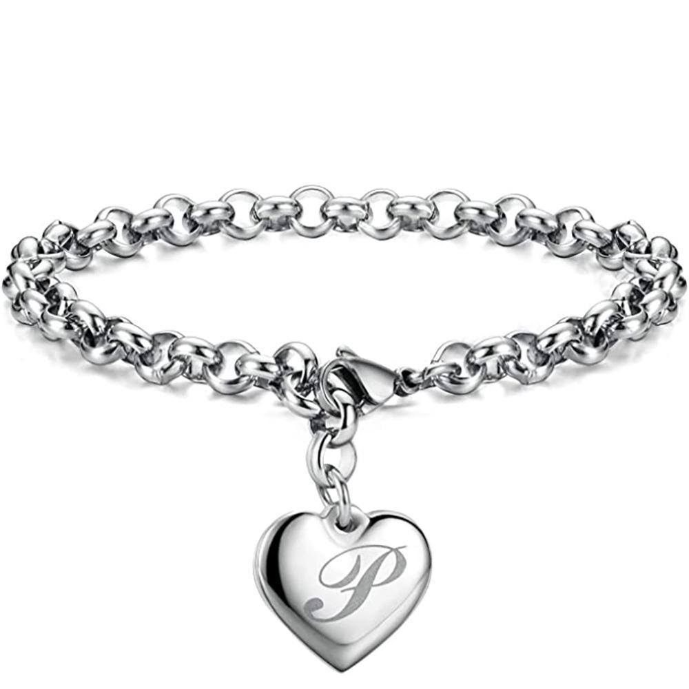 26-Letter Engraved Titanium Steel Bracelet for Women - Stylish European & American Design with English Letters