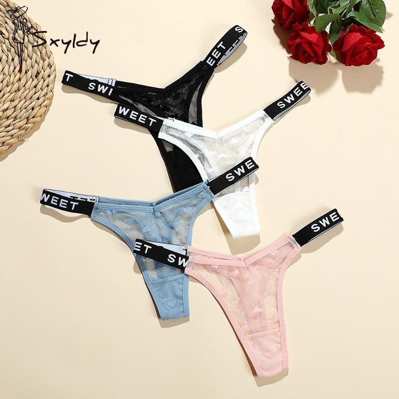 Sexy Mesh Thong Female Low Waist English Letters Fashion Sports Comfortable Ladies Panties