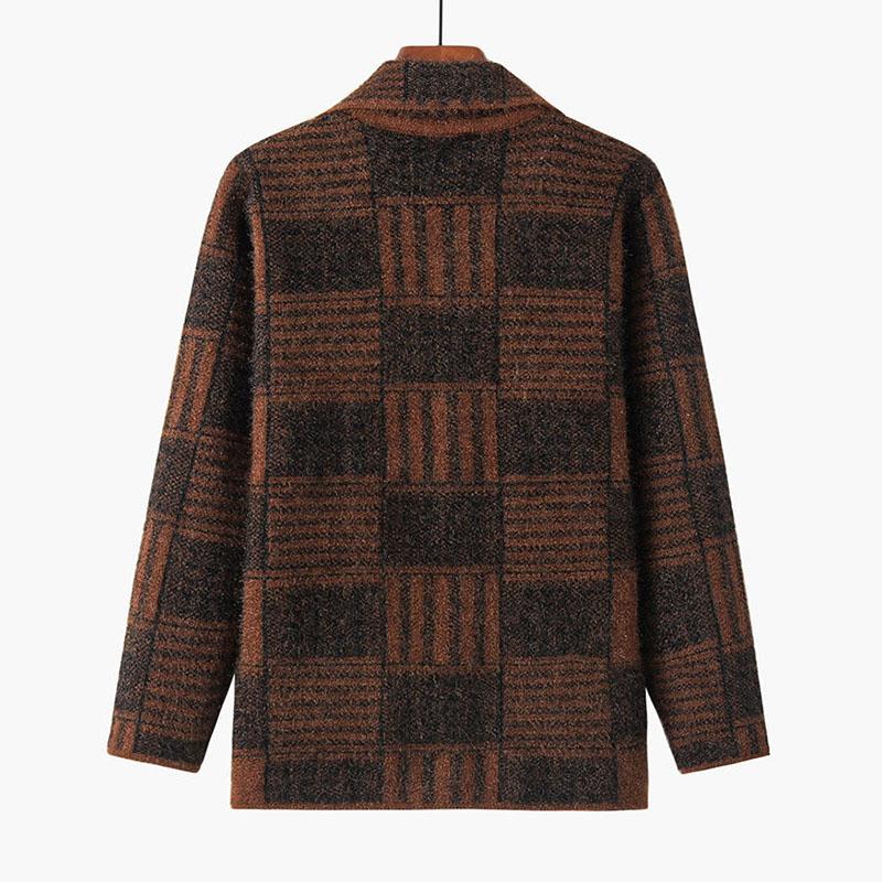 Sweater Jacket Women's Fall and Winter Warm and Comfortable Elastic Knit Sweater Casual Thickened Soft Plaid Sweater