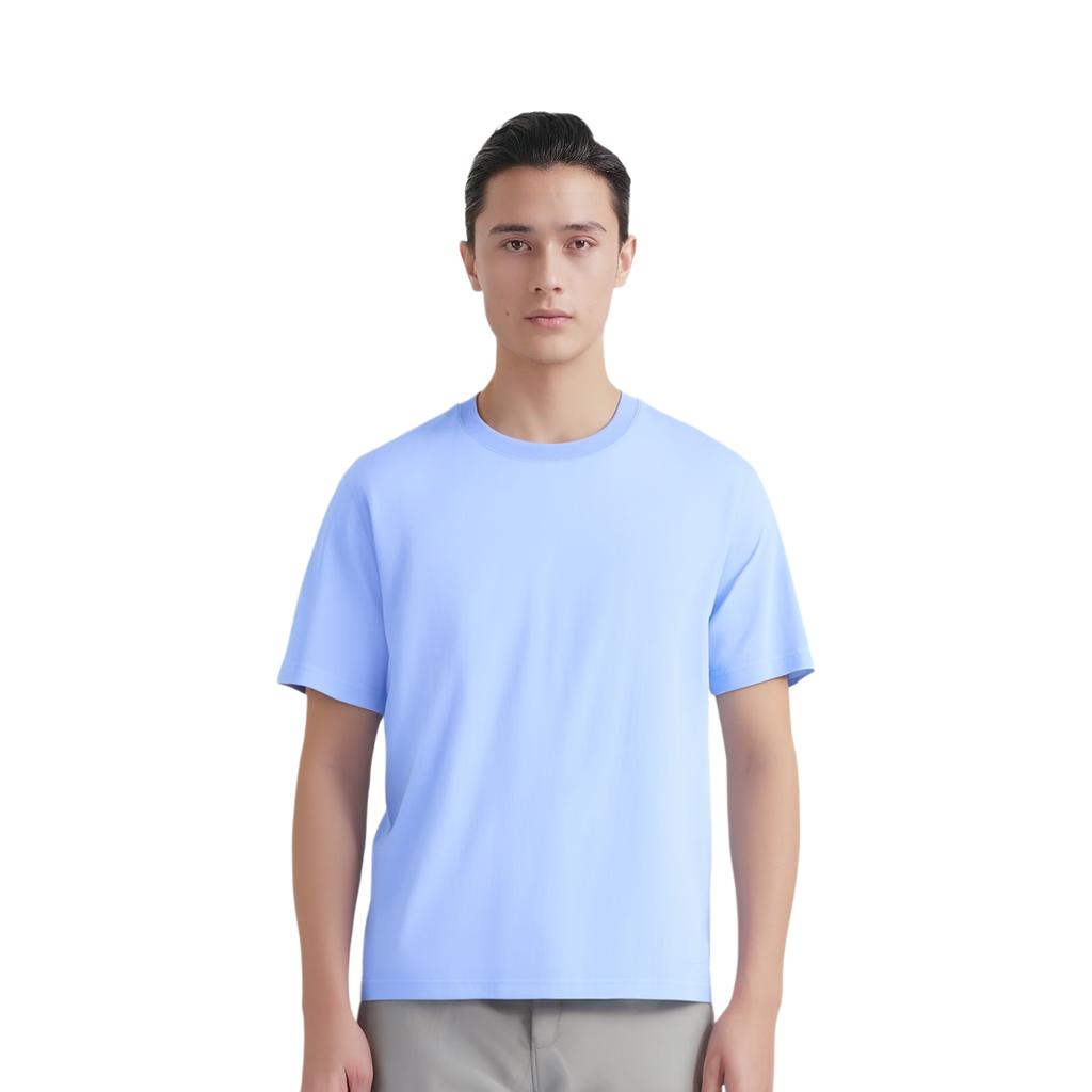 Li-Ning Pure Color Round Neck Casual Loose Short Sleeve Drop Shoulder T-Shirt Men Tops River-Grey-Blue AHST587-2