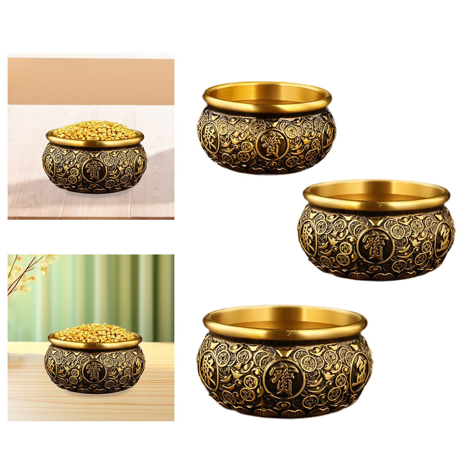 Chinese Treasure Bowl Decorative Feng Shui Decor Treasure Basin Treasure Bowl for Restaurant Office Shop Desk Housewarming Gift 7.5x7.5x4.5cm