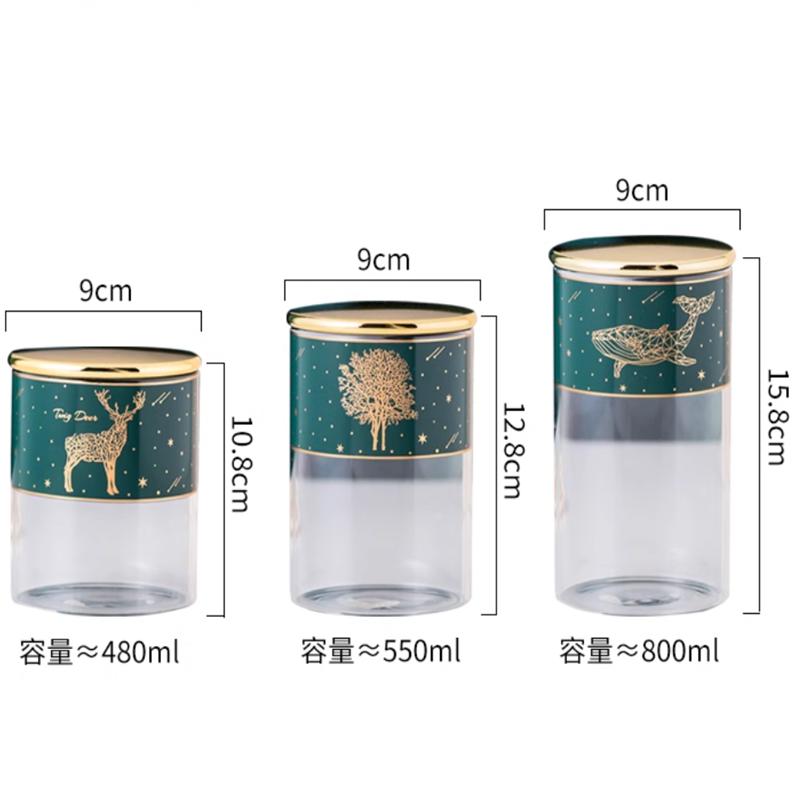 Food Storage Container, Glass Sealed Jar with Lid, Kitchen Storage Bottle, Household Moisture-proof Tea Can, Metal Rack