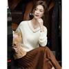 Demana Women's Ladylike V-Neck Cutout Knit Sweater