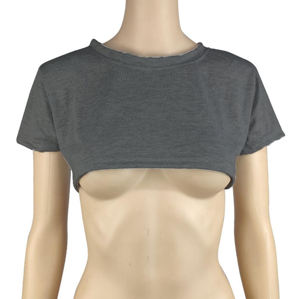 Damen Two Yuan Einfarbiges Brust-Kurz-T-Shirt Süßes Tag Sexy Crop Kurzarm-T-Shirt