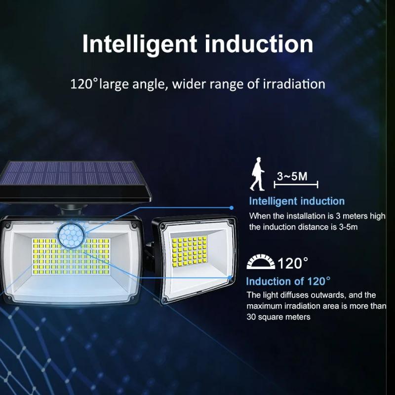 Solar Lights Outdoor 3 Heads Flood 167 LED Security Light Waterproof with PIR Motion Sensor Garden Yard Garage Street Wall Lighting