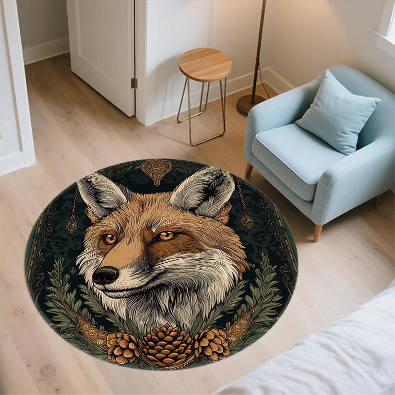 Fox On Tree Branch,Round Area Rug,Carpet Rug for Living Room Bedroom Sofa Playroom Decor,Non-slip Floor Mat