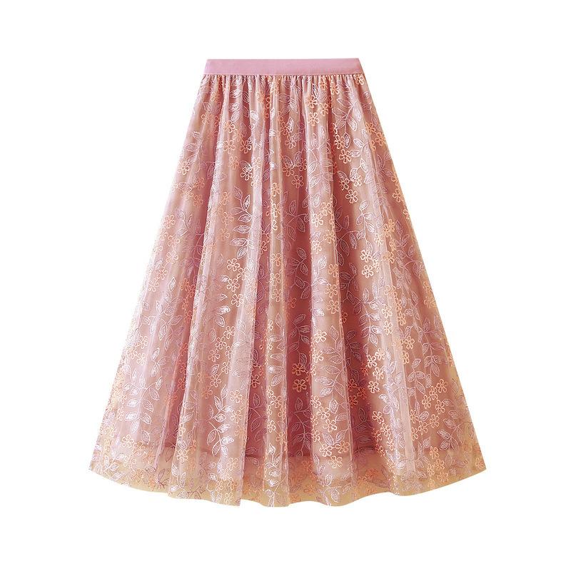 

Women s Tulle Skirt Elastic High Waisted A-Line Layered Flowy Long Skirts Pleated Mesh Midi Skirts for Women Casual Beach Ruffle Skirts for Party One size рожевий