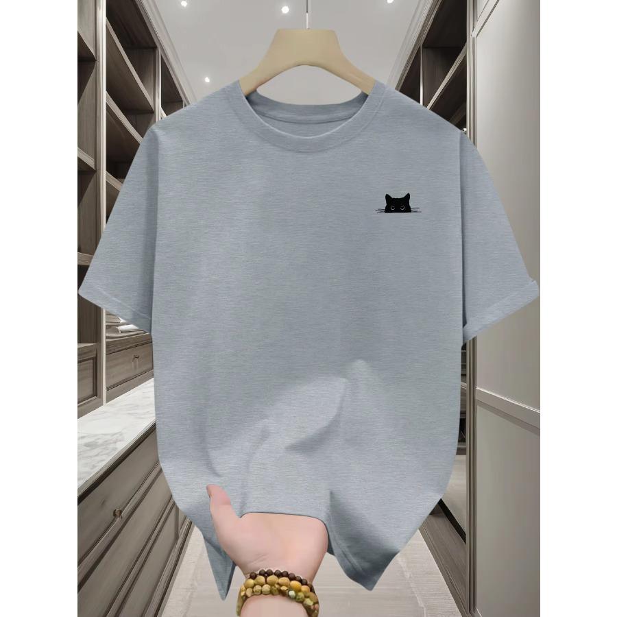 Cotton T-shirt 2026 Summer New Style Men's Pure Cotton T-shirt Street Casual Fashion Comfortable Soft Breathable Simple Cat Pattern Print