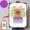 French Bulldog On Books Personalized D Textured Metal Poster Wall Art Vintage Tin Signs for Bedroom Decoration Gaming House
