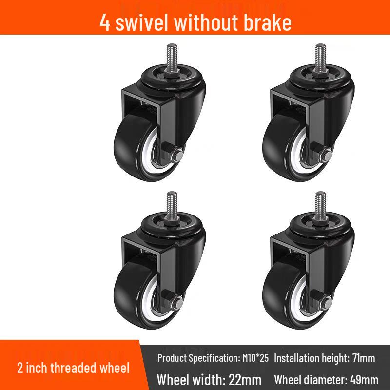 Tysta svängbara hjul med broms, 1,5-3 tum, kraftig lastbärighet för dragkärror