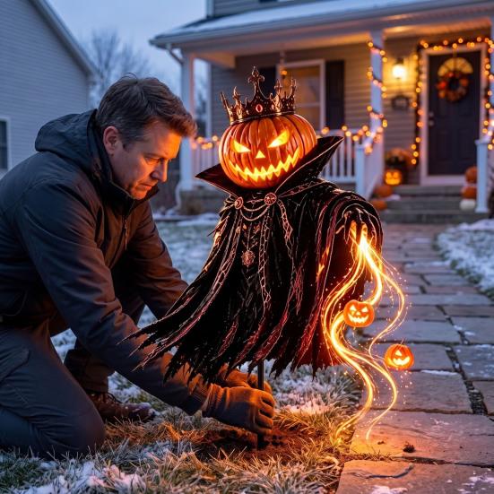 Festive Landscape Ornaments Solar Halloween Pumpkin Garden Light, Outdoor Yard Stake Decoration with Holiday Path Lighting Flowing LED Effect for Lawn