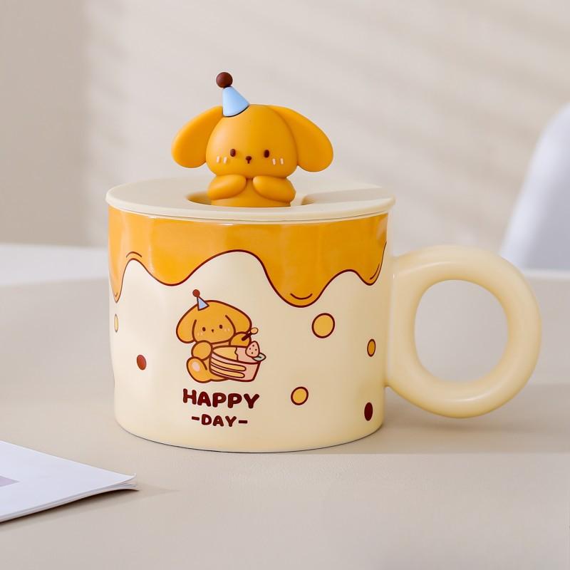 Cartoon Cute Cup for Girls Ceramic Mug Couple Water Cup for Home Office Breakfast Cup with Lid Spoon