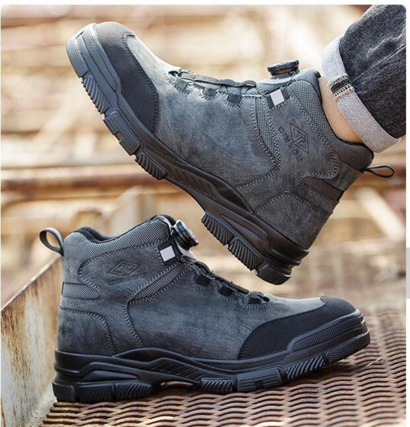Fashion Rotating Buttons Work Boots Men Steel Toe Shoes Safety Boots Puncture-Proof Protective Shoes Waterproof Indestructible Shoes New