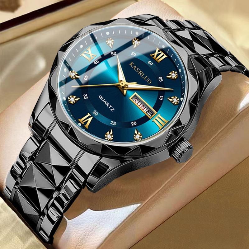 KASRLUO Uhr Herren Doppeltes Datum Rhombus Gehäuse Leuchtend Wasserdicht Mode Premium Quarz Uhr