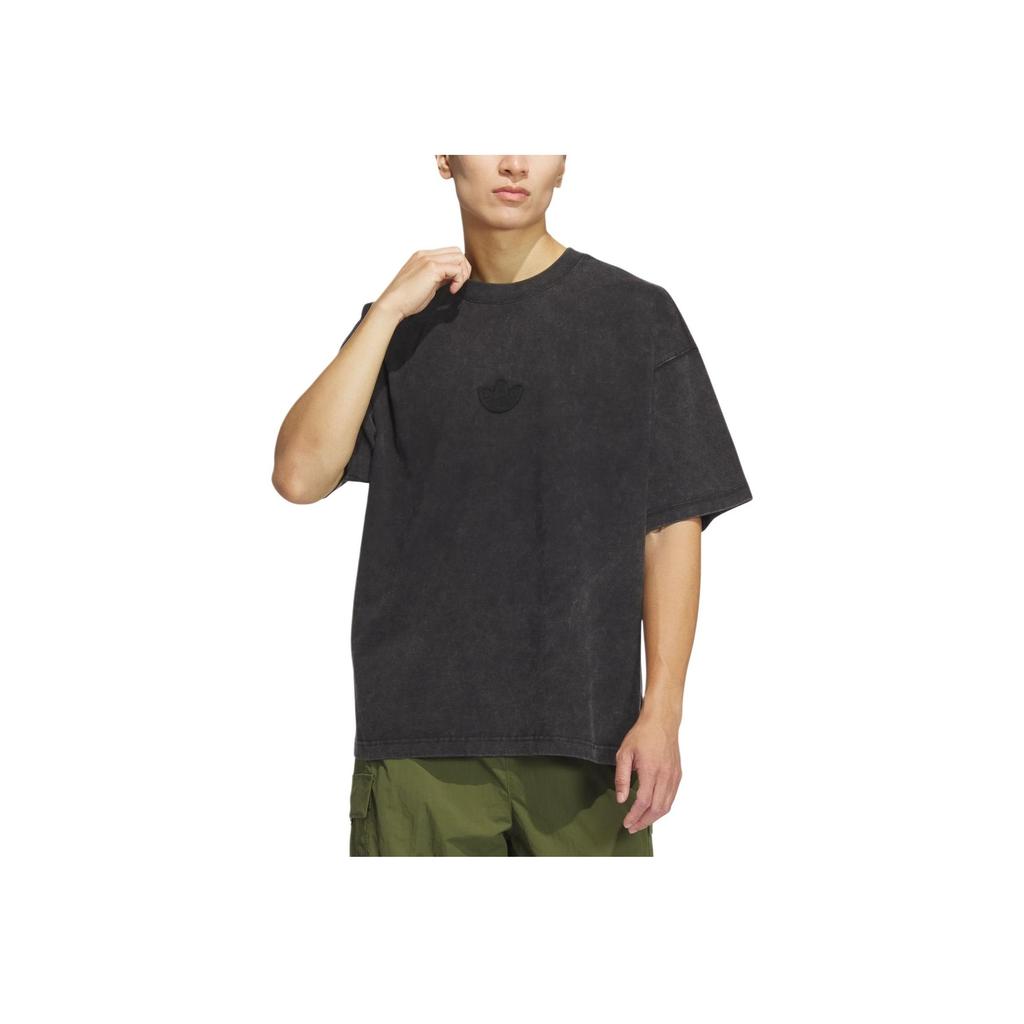 adidas Originals Washed Short Sleeve T-Shirt Retro Sports Comfortable Brand Logo Solid Color Crew Neck Men Tops Black JV6941