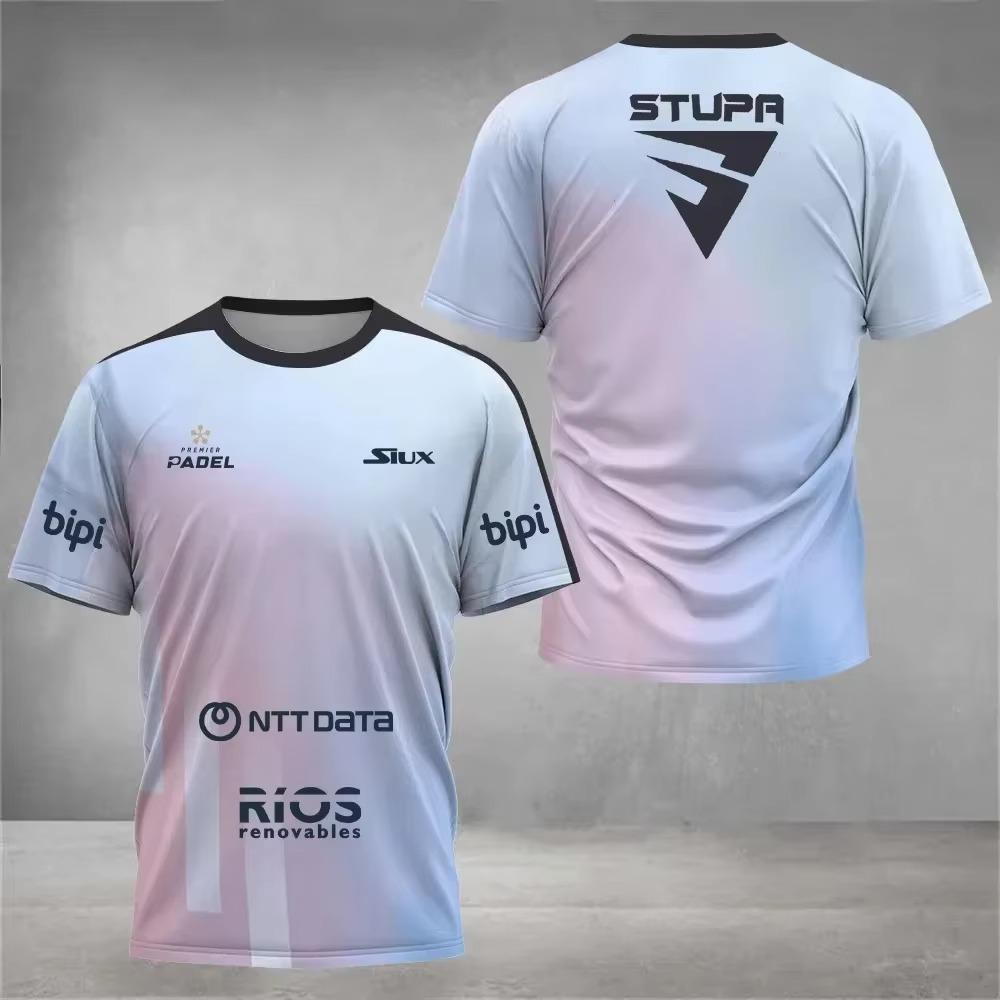 Stupa Padel Tennis Jersey Men Black Siux Sponsor Logo Quick Dry Short Sleeve Padel Sports Shirt Family Matching Clothing