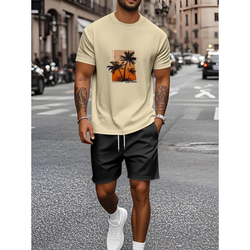 Men's Summer Vacation Short-Sleeve Shirt and Shorts Set Hawaiian-Style Fashion Set Men's Casual T-Shirts Outdoor Beach Shorts