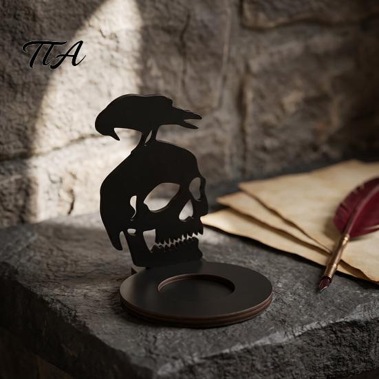 Festive Tabletop Atmosphere Light Halloween Shadow Candle Holder, Spooky Ghost Skull Candlestick Decoration, Stable Wooden Tealight Holder Vintage Tea