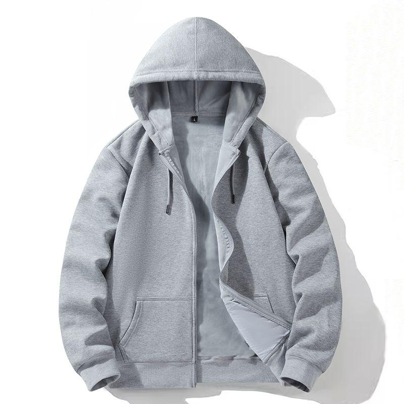 Zipper Hooded Sweatshirt Autumn Winter Fleece-lined Warm Composite Cardigan Pure Cotton Casual Sweatshirt