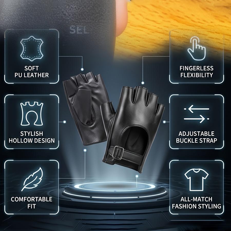 Black Punk Short PU Leather Half-Finger Gloves Women Men Hip-Hop Driving Motorcycle Cool mittens Hollow Out Fingerless Gloces
