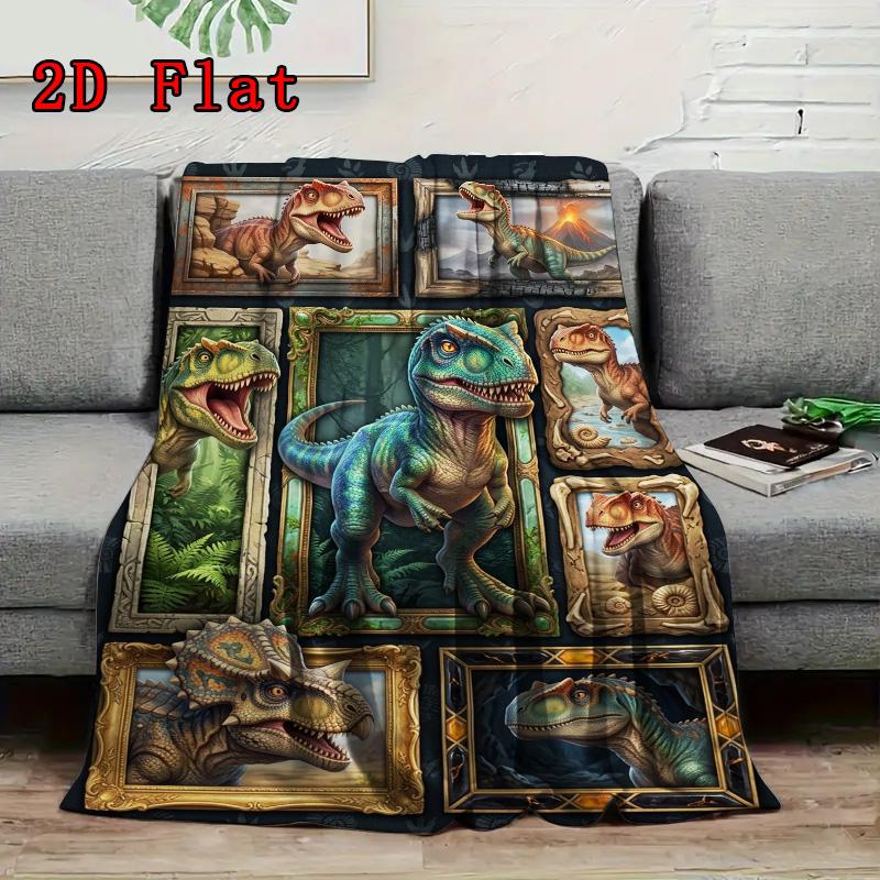 Dinosaur Collage 2D Flat Pattern Flannel Blanket, High quality All Seasons, Home Decor, Warmth and Comfort, Perfect for Christmas Gifts.