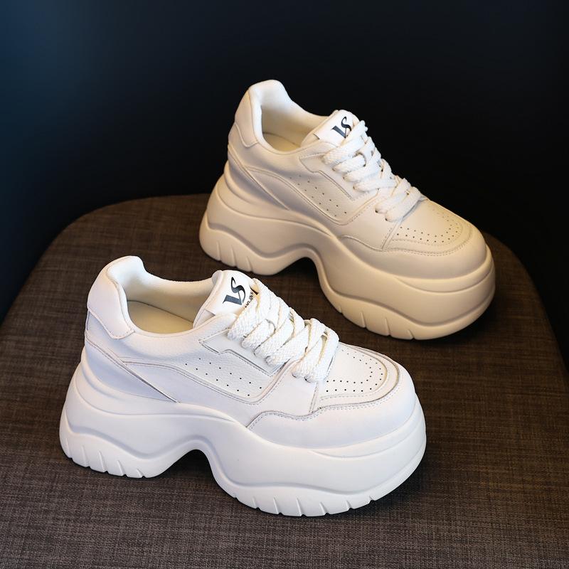 

676-8 Маленькие кроссовки на толстой подошве в стиле «папа» женские осенние дышащие на мягкой подошве универсальные спортивные и повседневные туфли-маффины 39 белый