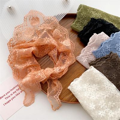 Cotton Linen Lace Triangular Scarf For Women In Spring Autumn And Summer Small Floral Small Scarf Headband Decoration Thin Style Wrapped Silk Scarf