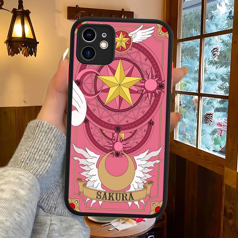 Anime C-CardcaptorS S-Sakura For IPhone 16 15 14 13 12 11 Pro Max X XS MAX Plus Translucent Black Phone Cover