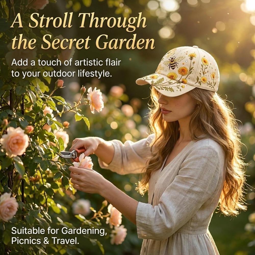 2026 Garden Morning Floral Print Baseball Cap, Botanical Cottagecore Hat for Women, Adjustable, Breathable, Casual Sun Hat