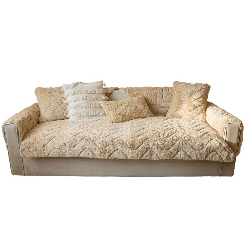 Winter Thick Plush Sofa Cushion New 2025 Cream Style Light Luxury Non Slip Cushion Universal L Sofa Couch Cover Cloth Pillowcase
