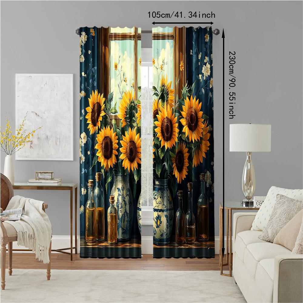 Set Of 2 Versatile Polyester Transparent Curtains Home Decoration Sunflower Theme Use Bedrooms Living Rooms Curtain Ideal For Room