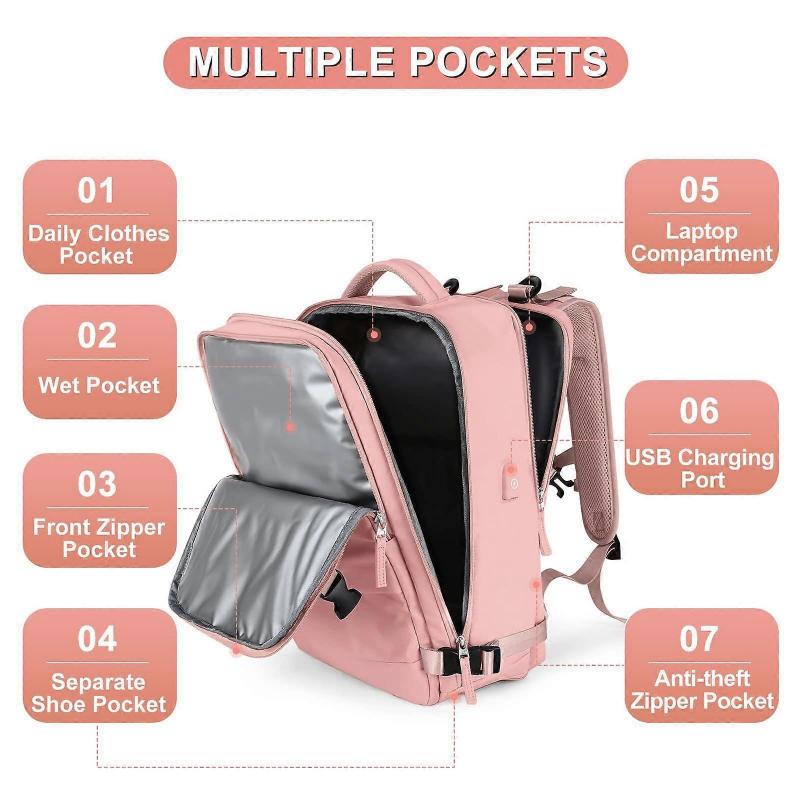 Large Travel Backpack With USB Charging Port Shoe Compartment