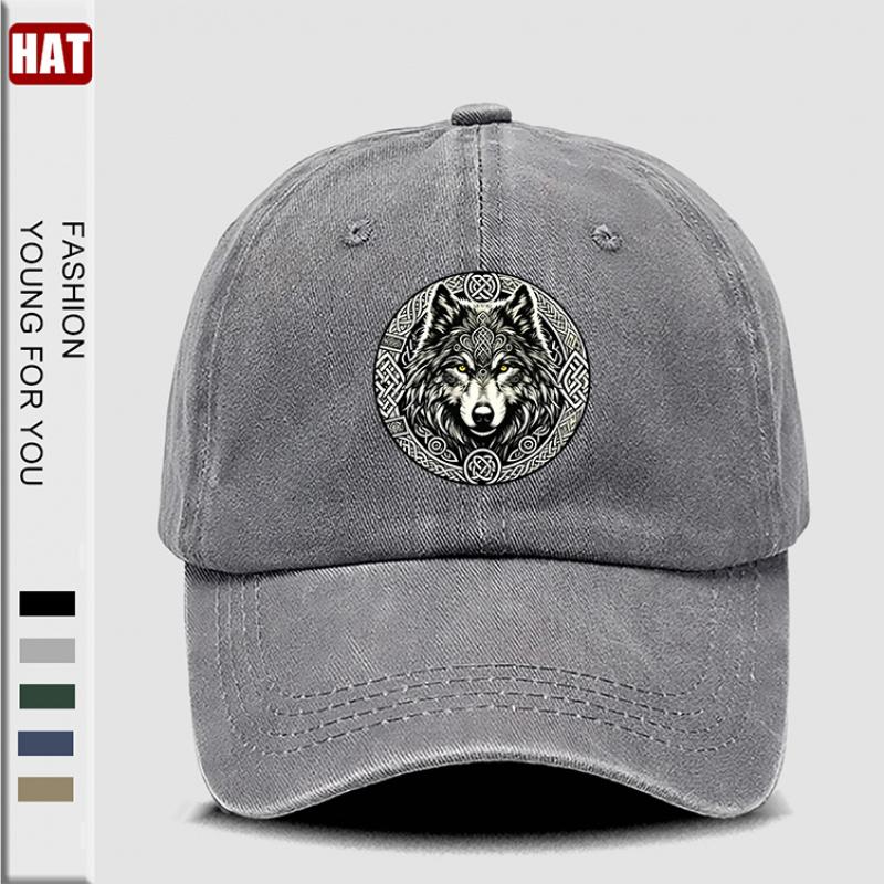 pc Round Badge with a Wolf Head Style Printed Hat Casual Hats for Men Hat for Women Classic Breathable Baseball Caps Outdoo