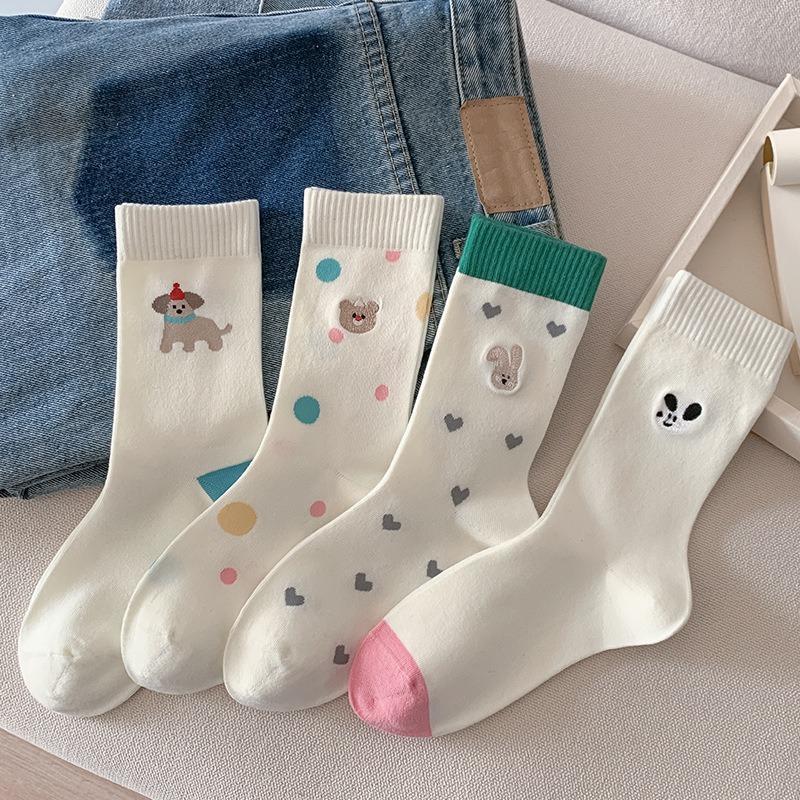 

Spring and Summer Cute Girls Mid-calf Socks, Sweat-absorbing and Breathable, Animal Pattern Cotton Socks, Simple and Versatile Socks 1 pair