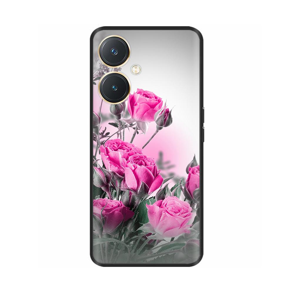 For Vivo Y27 Y27s Case Fashion Flowers Black Soft Coque Silicone Shockproof TPU Phone Cover Funda for Vivo Y27 Y 27 Bumper V2249