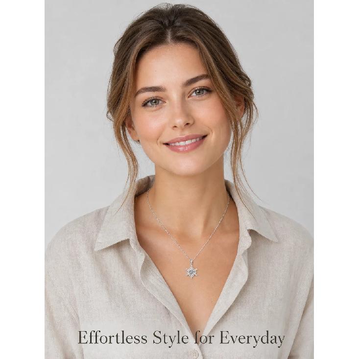 S925 Sterling Silver Snowflake Necklace for Women Versatile High-End Feel Moissanite Pendant Silver Collarbone Chain Gift