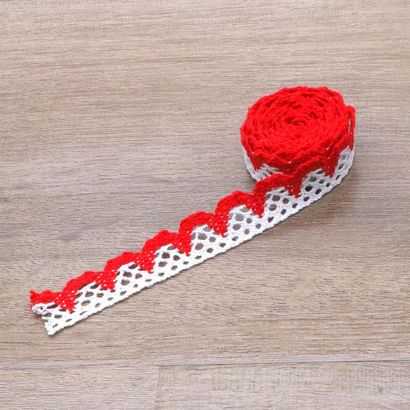 White Lace Trim with Colored Cotton Edges for DIY Decorative Tablecloths, Curtains, and Sofas