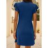 Women V Neck Flutter Sleeve Pleated Solid Color Flowy Long Dress