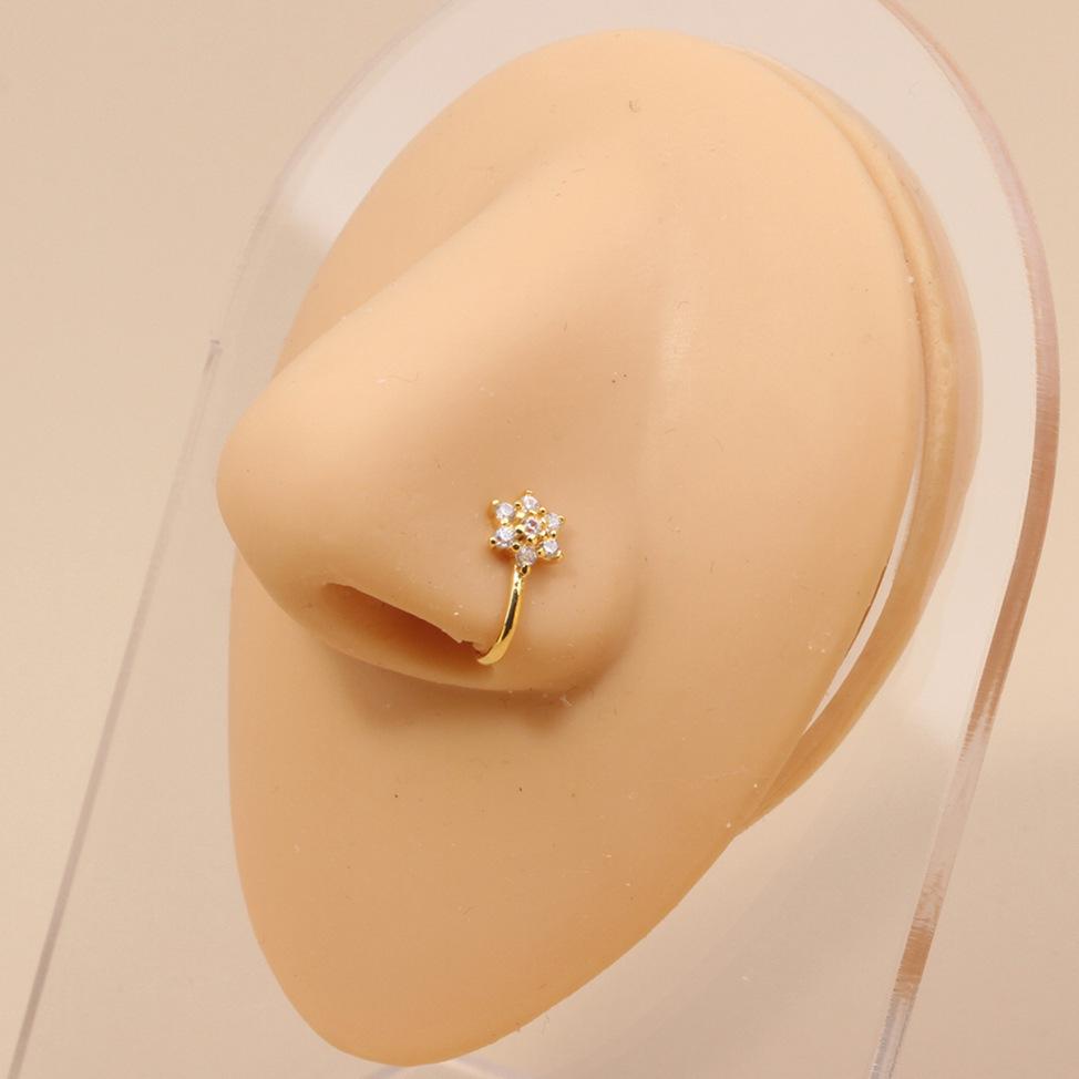 Classic Gold U-Shaped Rhinestone Non-Piercing Nose Ring: Butterfly, Moon, Crown, Heart Styles