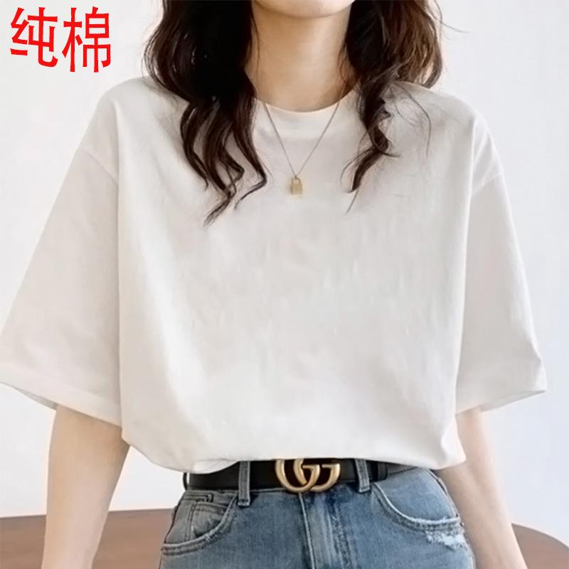 

Летняя женская свободная женская футболка из чистого хлопка с коротким рукавом, топ с круглым вырезом и принтом, женская нижняя рубашка 3XL