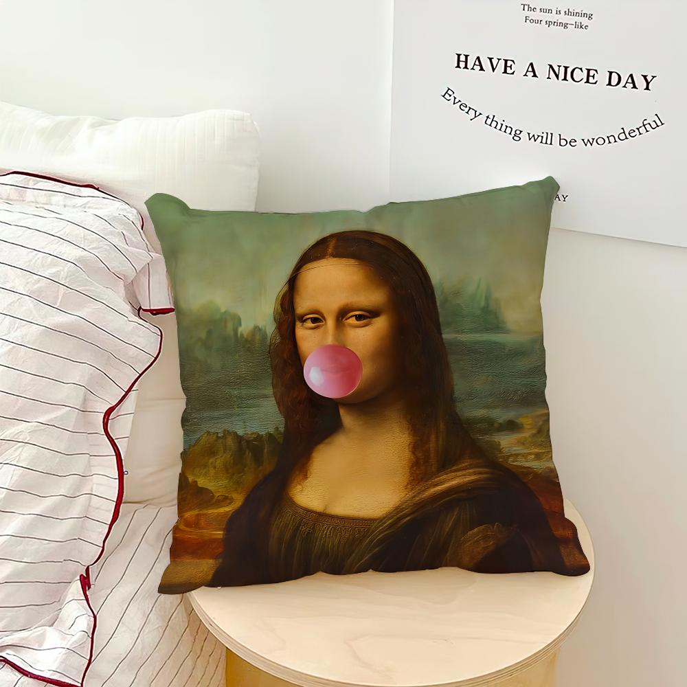 Art Aesthetic Mona Lisa Funny Cushion Cover Pillow Cover Home Sofa Living Decoration Room  Office Car Nordic Simplicity