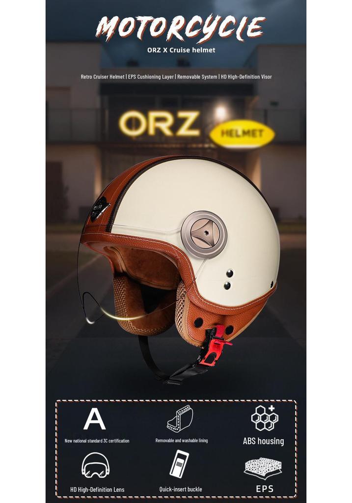 Retro 3/4 Motorcycle Helmet with Leather Lining for All Seasons - Unisex