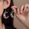 Retro Style Stud Earrings Hollow Design Sense Moon Heavy Industry Moonstone Earrings Women'S Light Luxury Generous Earrings