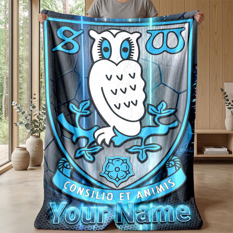 Sheffield Wednesday FC Benutzerdefinierter Name Text Flanelldecke Fußball Logo Personalisierte Fleece-Kuscheldecke Besonderes Geschenk für Sofa Schlafzimmer Zuhause