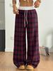 Retro Karo Bodenlange Weitbeinige Hose: Elastischer Bund, Vielseitig, Bequem, Gerades Bein, Lässiger Stil