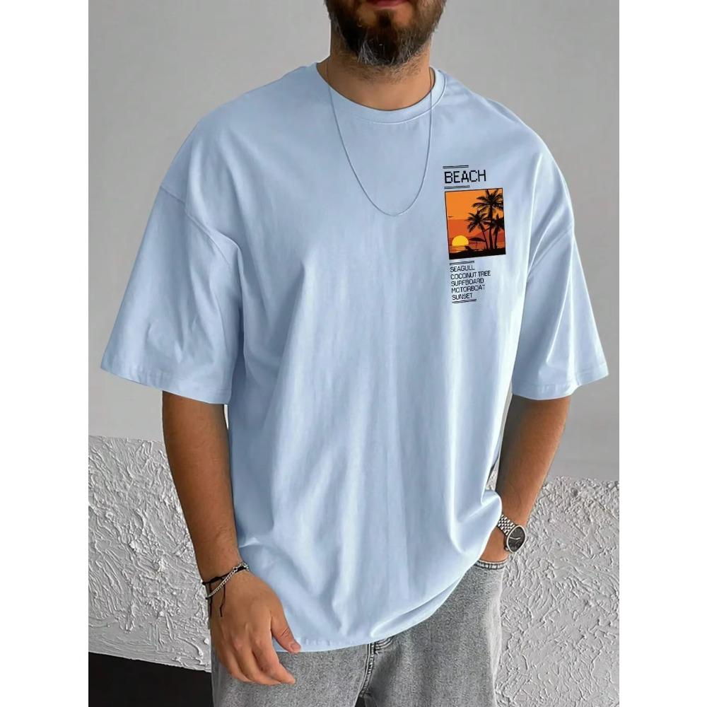 Men's 100% cotton summer loose Coconut Tree&Sloan Graphic printed slim fit casual sports round neck short sleeved T-shirt top