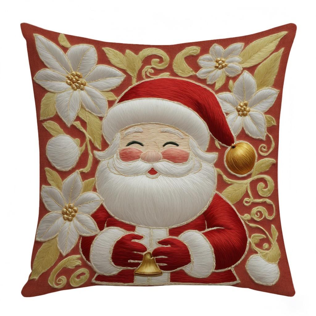 Christmas Khaki 2D Flat Print Pillow Cover Santa Cartoon Home Sofa Holiday Decoration Cushion Cover (excluding Pillow Core)
