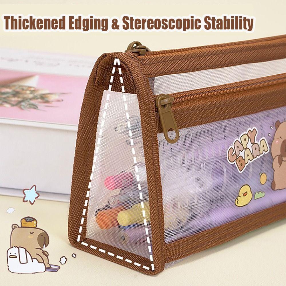 Mesh Pen Bag Capybara Stationery Bag Multi-functional Pencil Case  Gift