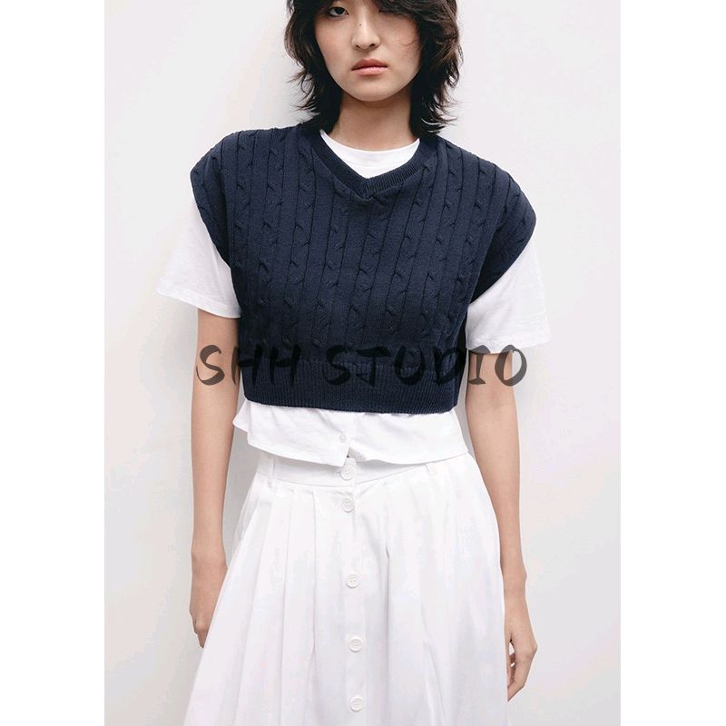 Spring New Women's Clothing Idle Style Vest Stitching Cotton Plaid round Neck Short Sleeve T-shirt Top 5644321